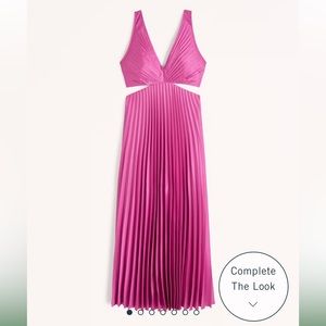 Abercrombie & Fitch Satin Pleated Cutout Maxi Dress